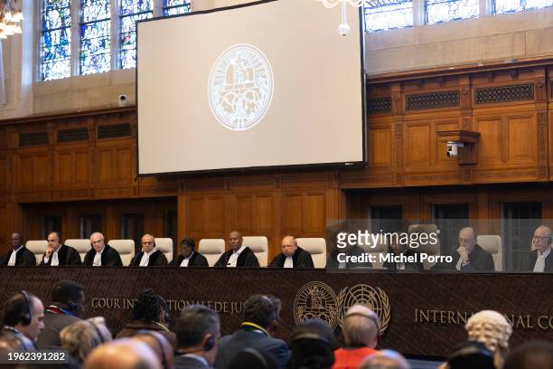 The International Court of Justice delivers an order on South Africa's genocide case against Israel on January 26, 2024 in The Hague, Netherlands. On...