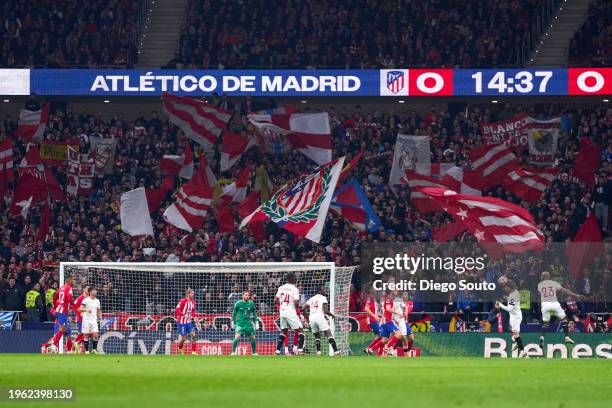 Sergio Ramos of Sevilla FC heading a ball during Copa del Rey Round of quarter final between Atletico Madrid v Sevilla FC at Civitas Metropolitano...