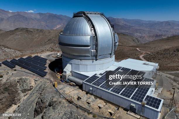 Aerial view of Gemini Sur Observatory, located in the Pachon hill near La Serena, Coquimbo region, Chile on January 24, 2024. Surrounded by...