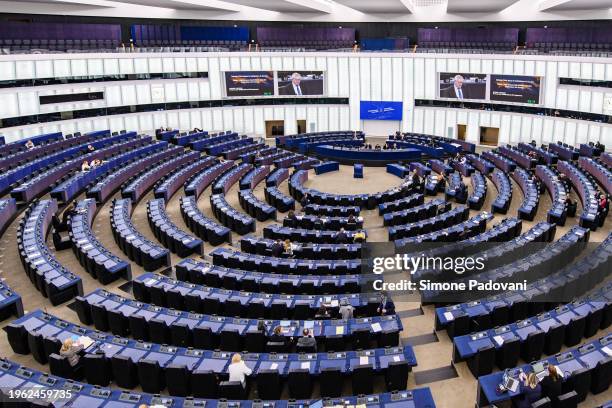 Council of Europe parliamentarians debate in the building of the European Parliament: “Child abuse in institutions in Europe” on January 26, 2024 in...