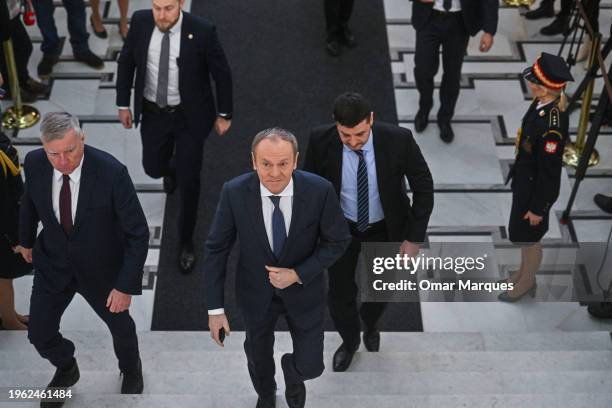 Poland's Prime Minister, Donald Tusk arrives for a parliament session on January 26, 2024 in Warsaw, Poland. Since the Pro-EU coalition government...