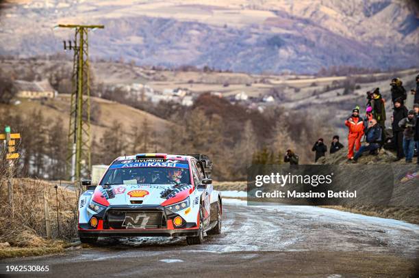 Thierry Neuville of Belgium and Martijn Wydaeghe of Belgium are competing with their Hyundai Shell Mobis WRT Hyundai i20 N Rally1 Hybrid during Day...