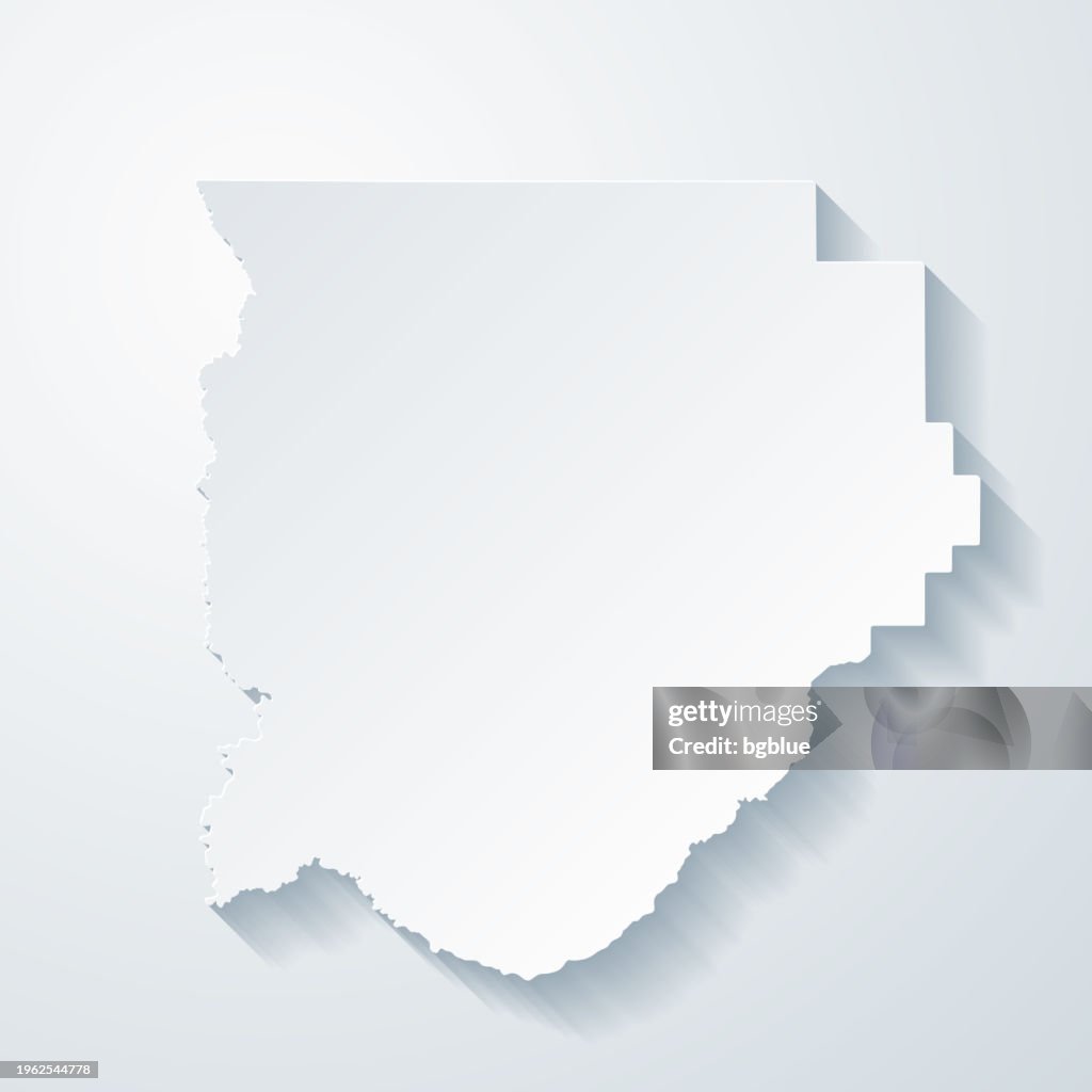 Acadia Parish, Louisiana. Map with paper cut effect on blank background