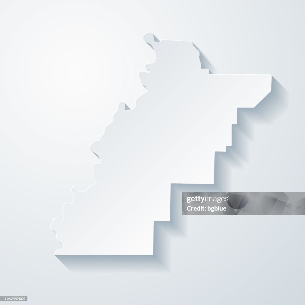 Talladega County, Alabama. Map with paper cut effect on blank background