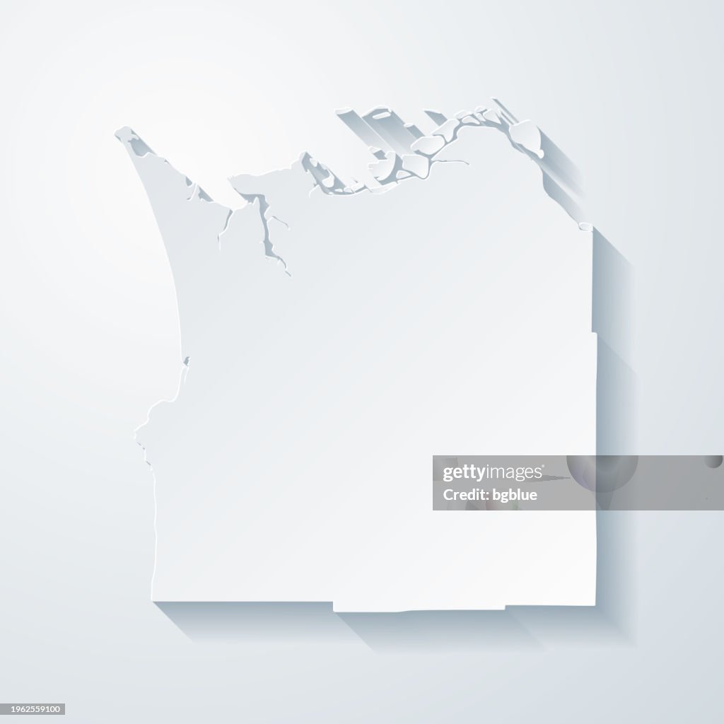 Clatsop County, Oregon. Map with paper cut effect on blank background