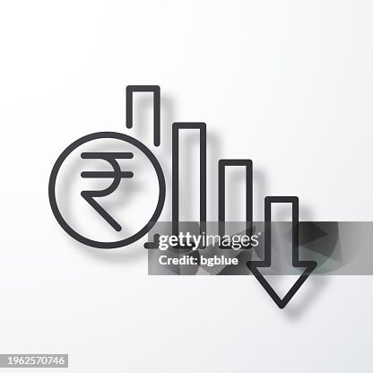 Indian rupee rate decrease. Line icon with shadow on white background Indian rupee rate decrease. Line icon with shadow on white background