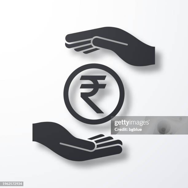 indian rupee coin between hands. icon with shadow on white background - rupee 3d stock illustrations