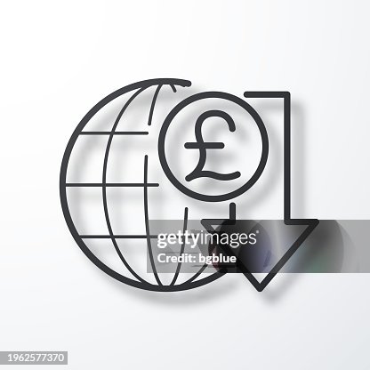 Pound rate decrease. Line icon with shadow on white background Pound rate decrease. Line icon with shadow on white background