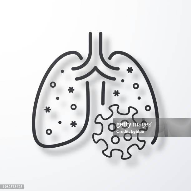 ilustraciones, imágenes clip art, dibujos animados e iconos de stock de pulmones infectados con coronavirus. icono de línea con sombra sobre fondo blanco - vía-respiratoria
