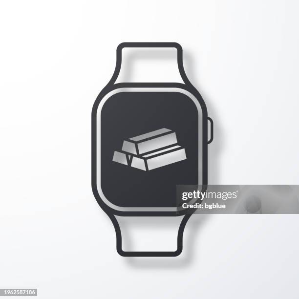 smartwatch mit goldbarren. symbol mit schatten auf weißem hintergrund - 3d data bars stock-grafiken, -clipart, -cartoons und -symbole