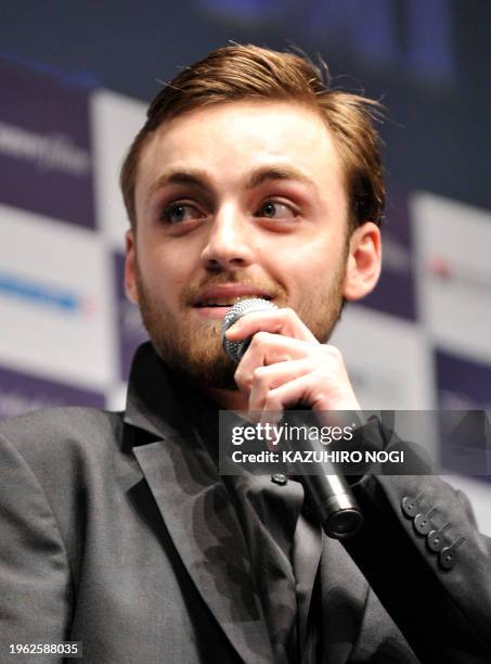 French actor Jules Pelissier of "Simon Werner a disparu" speaks during the opening ceremony of the French film festival in Tokyo on June 23, 2011....