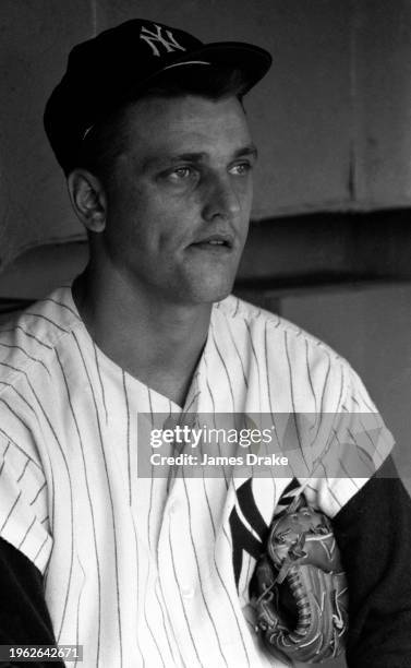 Roger Maris of the New York Yankees looks on prior to a game against the Boston Red Sox at Yankee Stadium in June, 1963 in New York, New York.