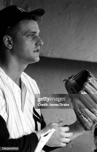 Roger Maris of the New York Yankees looks on prior to a game against the Boston Red Sox at Yankee Stadium in June, 1963 in New York, New York.