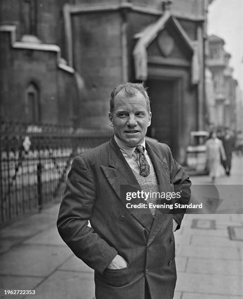 Lieutenant Commander Bill Boaks , a road safety campaigner, outside the Royal Courts of Justice in London, June 13th 1956.