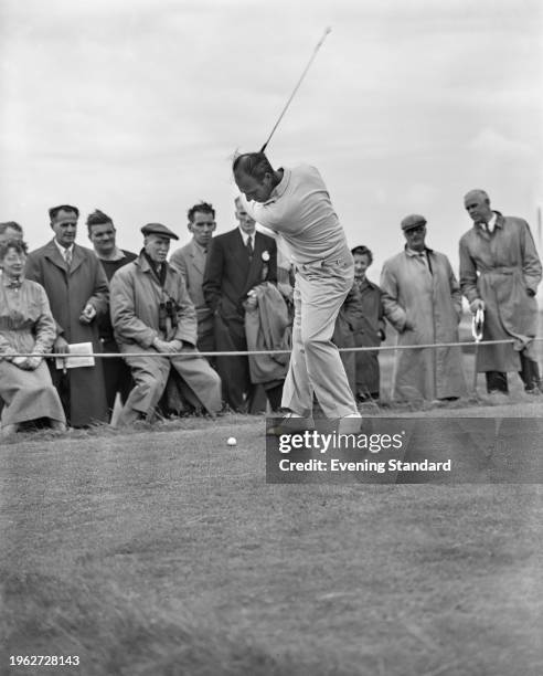 Argentine golfer Roberto De Vicenzo competing in the 1956 Open Championship at the Royal Liverpool Golf Club in Hoylake, July 4th - 6th 1956.