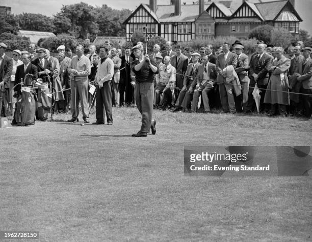 British golfer Henry Cotton competing in the 1956 Open Championship at the Royal Liverpool Golf Club in Hoylake, July 4th - 6th 1956.