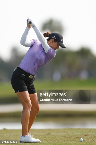 Azahara Munoz of Spain plays her shot from the seventh tee during the second round of the LPGA Drive On Championship at Bradenton Country Club on...