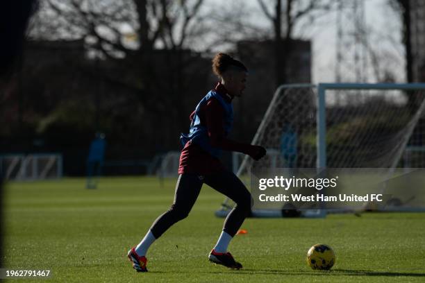 New signing Kalvin Phillips takes part in his first training session after signing for the club at Rush Green on January 26, 2024 in Romford, England.