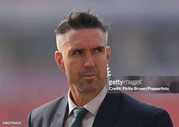 Kevin Pietersen looks on before day two of the 1st Test Match between India and England at Rajiv Gandhi International Stadium on January 26, 2024 in...