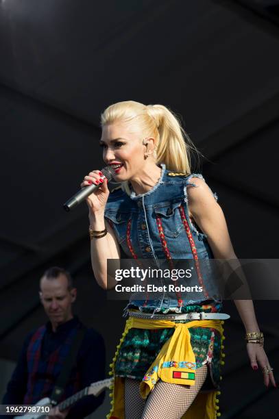 Gwen Stefani of No Doubt performing during the 2015 New Orleans Jazz and Heritage Festival at the Fairgrounds Race Track in New Orleans, Louisiana on...