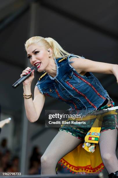 Gwen Stefani of No Doubt performing during the 2015 New Orleans Jazz and Heritage Festival at the Fairgrounds Race Track in New Orleans, Louisiana on...