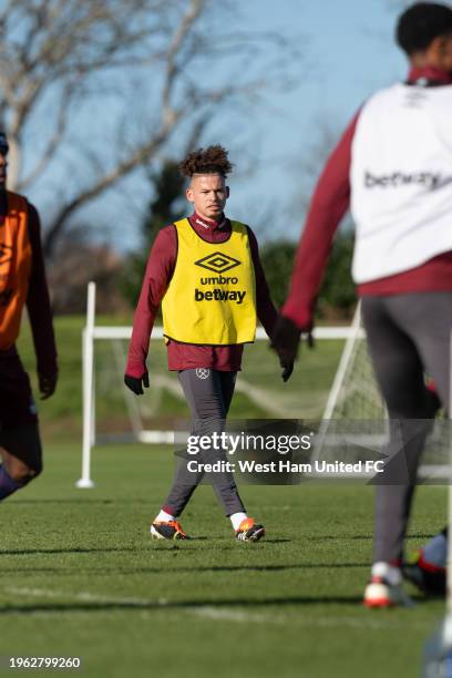 New signing Kalvin Phillips takes part in his first training session after signing for the club at Rush Green on January 26, 2024 in Romford, England.