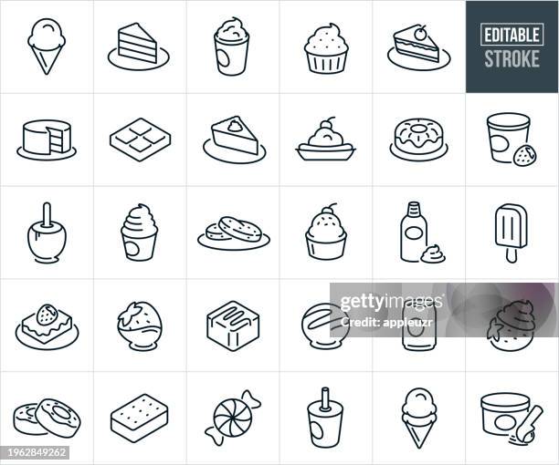stockillustraties, clipart, cartoons en iconen met desserts and sweets thin line icons - editable stroke - tulbandcake