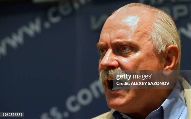 Russian film director Nikita Mikhalkov of "Utomlyonnye solntsem 2: Predstoyanie" speaks during a news conference in Moscow on May 12, 2010. "Burnt by...