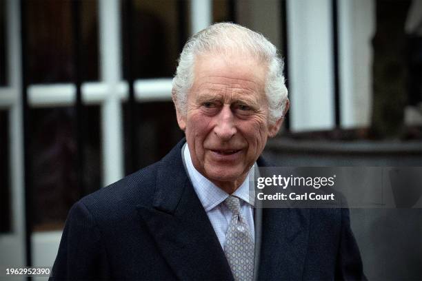 King Charles III departs after receiving treatment for an enlarged prostate at The London Clinic on January 29, 2024 in London, England. The King has...