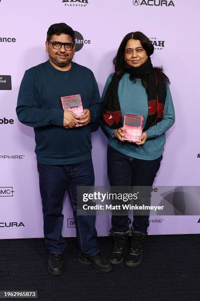 Directors Anirban Dutta and Anupama Srinivasan hold the World Cinema Documentary, Special Award for Craft for their film Nocturnes during the 2024...