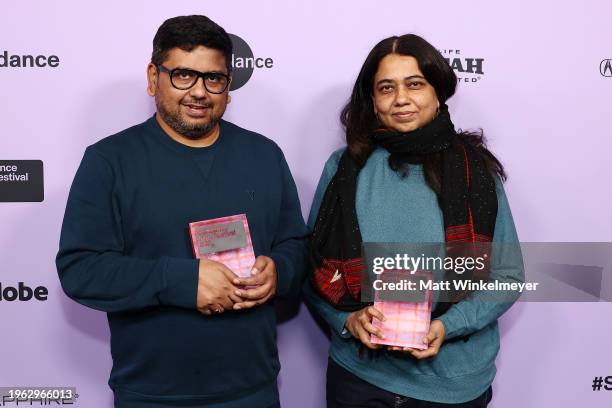 Directors Anirban Dutta and Anupama Srinivasan hold the World Cinema Documentary, Special Award for Craft for their film Nocturnes during the 2024...