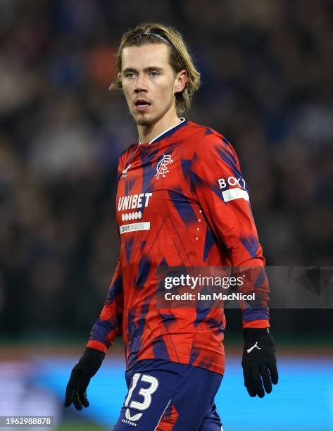 Todd Cantwell of Rangers looks on during the Cinch Scottish Premiership match between Hibernian FC and Rangers FC at Easter Road on January 24, 2024...