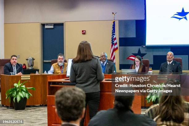 From left, Harris County Department of Education Board Trustees Richard Cantu, Eric Dick, Dr. John McGee, Attorney Sarah Langlois and Superintendent...