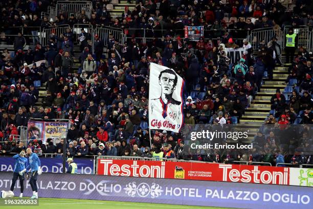 The supporters of Cagliari remembers Gigi Riva during the Serie A TIM match between Cagliari and Torino FC - Serie A TIM at Sardegna Arena on January...