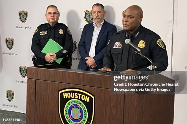 Houston Police Chief Troy Finner announces a new body camera policy on Thursday, Jan. 25, 2024.