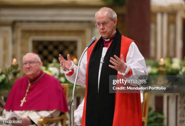 Archbishop of Canterbury Justin Welby during the celebration of the Second Vespers of the solemnity of the Conversion of Saint Paul the Apostle, at...