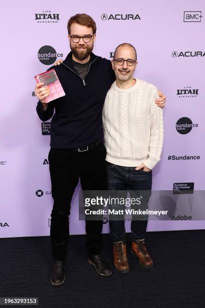Director Benjamin Ree with Basil Tsiokos holds the Special Award for Cinematic Innovation for his film Ibelin during the 2024 Sundance Film Festival...