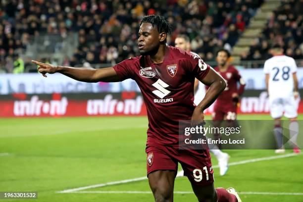 Duvan Zapata of Torino celebrates his goal 0-1 during the Serie A TIM match between Cagliari and Torino FC - Serie A TIM at Sardegna Arena on January...