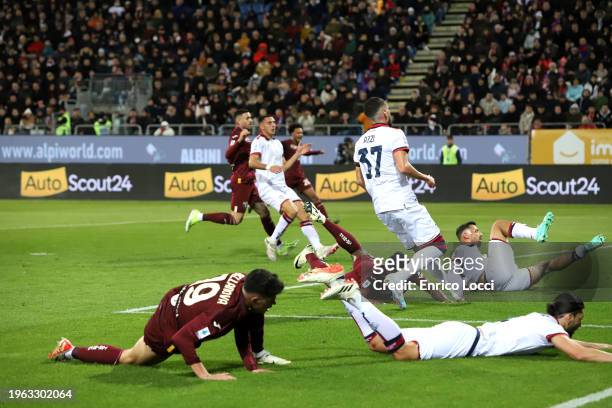 Duvan Zapata of Torino scores his goal 0-1 during the Serie A TIM match between Cagliari and Torino FC - Serie A TIM at Sardegna Arena on January 26,...