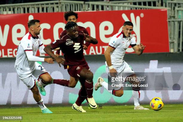 Contrast with Gabriele Zappa of Cagliari and Duvan Zapata of Torino during the Serie A TIM match between Cagliari and Torino FC - Serie A TIM at...