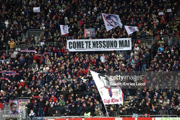 Cagliari's suppporters in memory of Gigi Riva during the Serie A TIM match between Cagliari and Torino FC - Serie A TIM at Sardegna Arena on January...