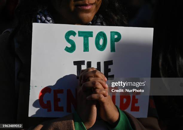 Members of the Palestinian diaspora supported by local activists take part in a pro-Palestinian protest in front of the Alberta Legislature in...