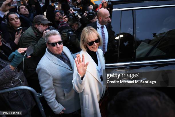Jean Carroll leaves Manhattan Federal Court following the conclusion of her civil defamation trial against former President Donald Trump on January...