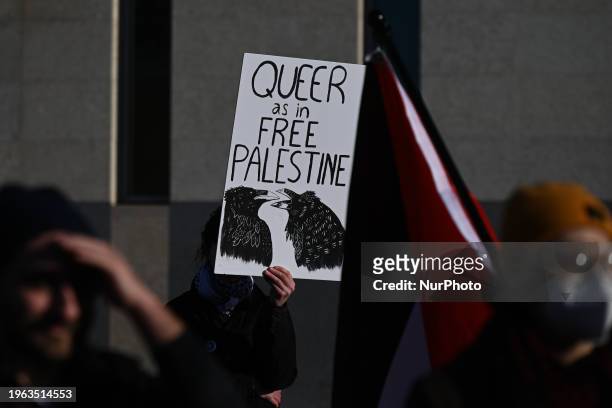 Members of the Palestinian diaspora supported by local activists take part in a pro-Palestinian protest in front of the Alberta Legislature in...