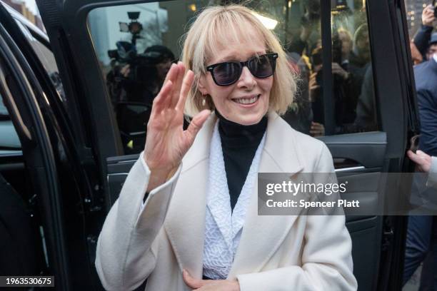 Jean Carroll departs a Manhattan federal court at the conclusion of her defamation suit against Donald Trump on January 26, 2024 in New York City. A...