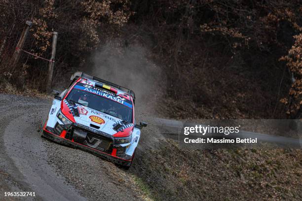 Thierry Neuville of Belgium and Martijn Wydaeghe of Belgium are competing with their Hyundai Shell Mobis WRT Hyundai i20 N Rally1 Hybrid during Day...