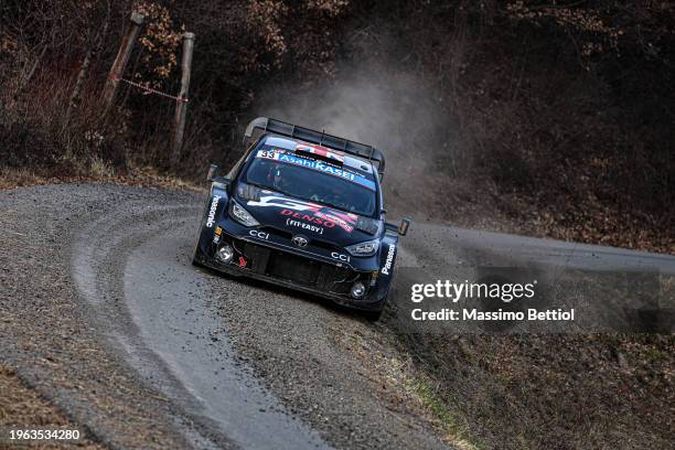 Elfyn Evans of Great Britain and Scott Martin of Great Britain are competing with their Toyota Gazoo Racing WRT Toyota GR Yaris Rally1 Hybrid during...