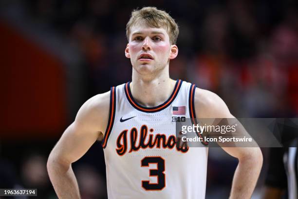 Illinois guard Marcus Domask during a college basketball game between the Indiana Hoosiers and the Illinois Fighting Illini on January 27, 2024 at...