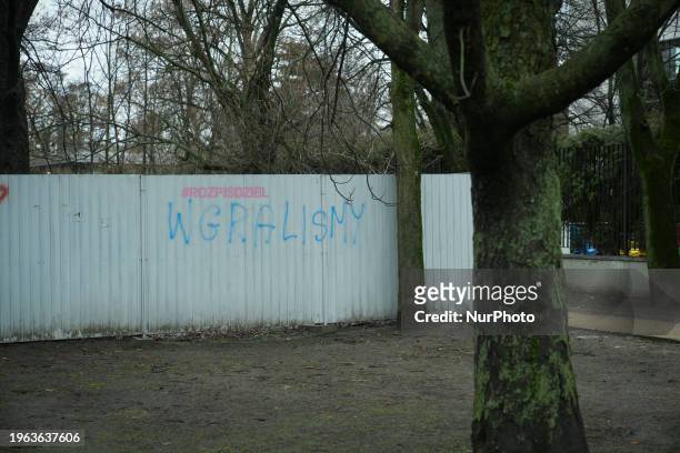 The word &quot;we will win&quot; is seen painted on a barrier near parliament in Warsaw, Poland on 25 January, 2024. On Thursday two former...