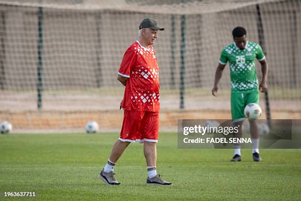 Burkina Faso's French coach Hubert Velud takes part in a training session at "Stade municipal" in Korhogo on January 29 on the eve of the round of 16...